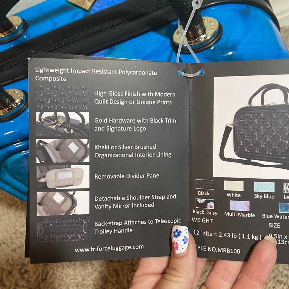 NWT-blue watercolor  Hardside Cosmetics Case w/ Crossbody Strap, Organizer - Picture 4 of 15
